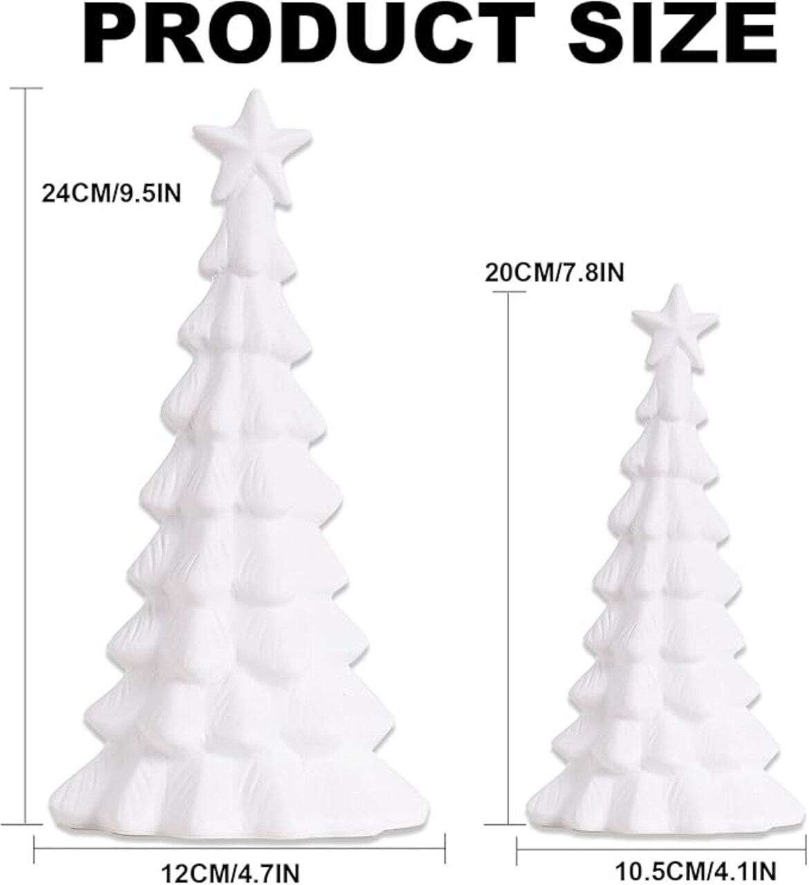 Light Up Ceramic Christmas Tree, 2 Pack Lighted Porcelain Christmas Tree with Star, Matte White Small Xmas Tree Table Centerpiece Xmas Tree Figurines for Tabletop Decor